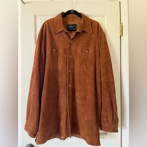 Baracuta Men’s 100% Suede Leather Shirt Jacket Size 2XL Tall Brown Western